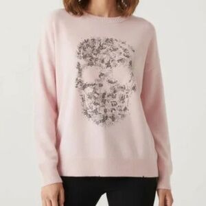 Zadig & Voltaire Gaby Skull Strass Wool & Cashmere Blend Sweater Poudre